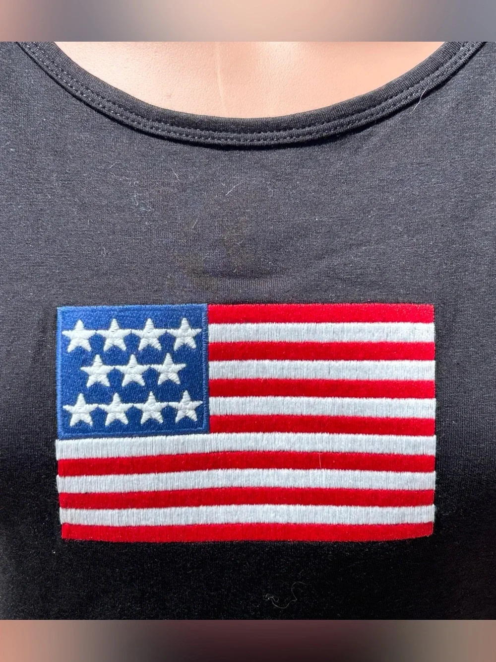 New Zenana Embroidered American Flag Patch Black Tank Top Patriotic Size L